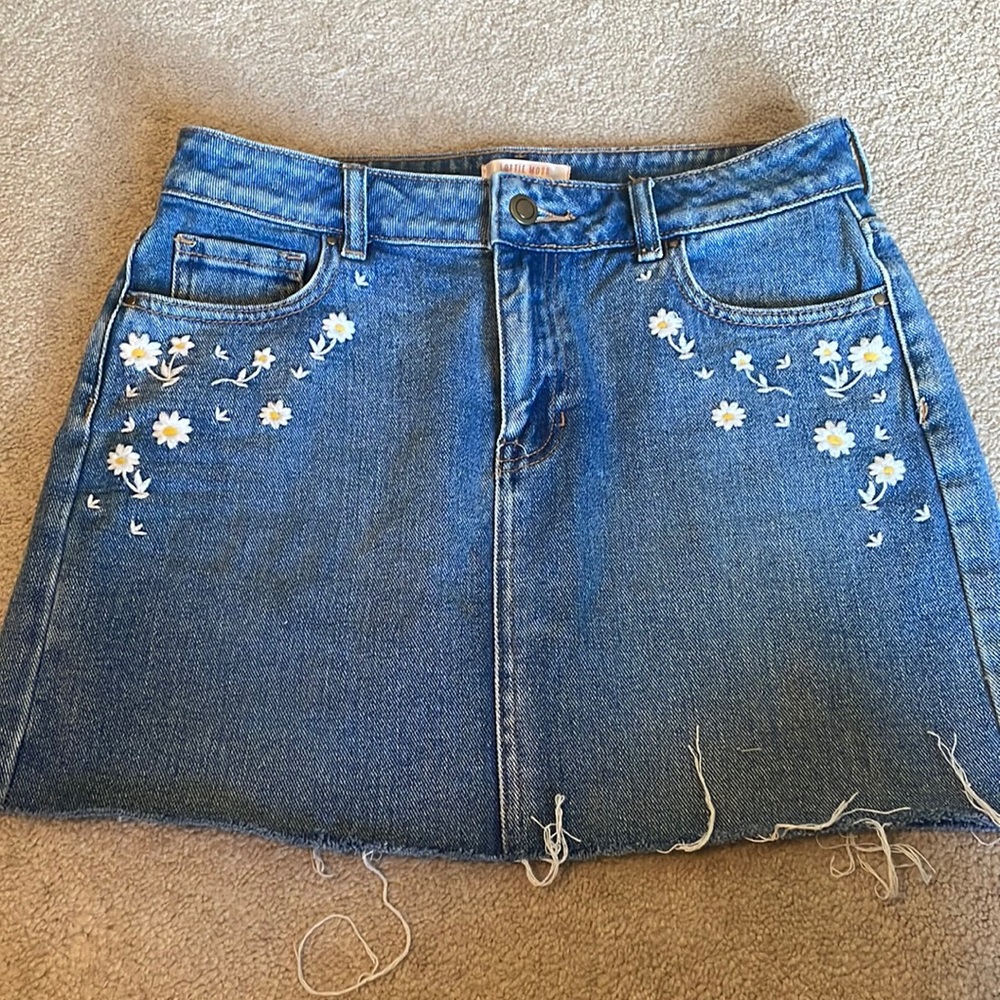Embroidered Jean Skirt